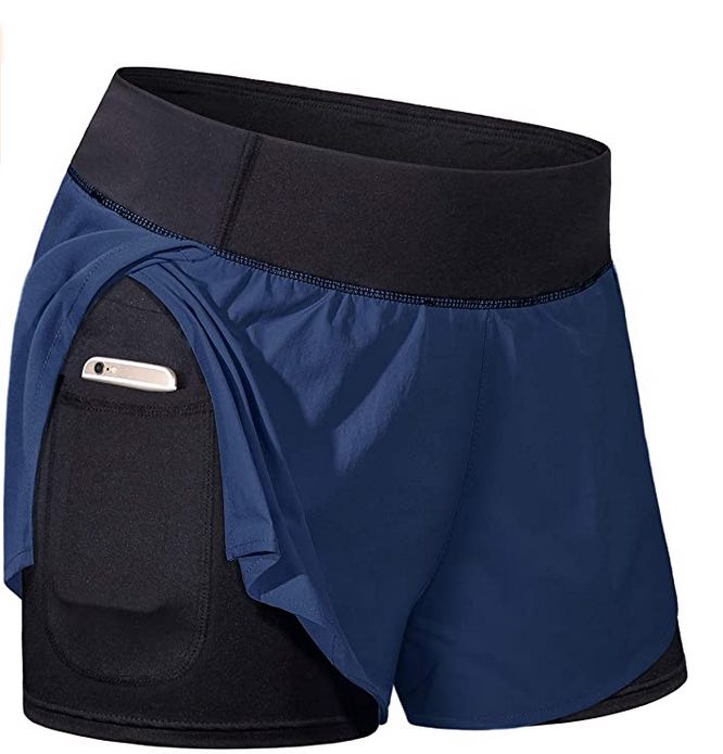 Women’s Elastic Waist Workout Shorts with Liner Yoga Shorts