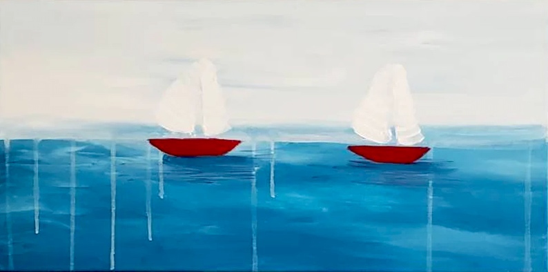 Sailboats (a beach painting) by Adena Noble