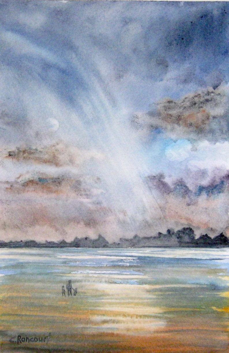 Beach Clouds (a beach painting) by Cecile Rancourt