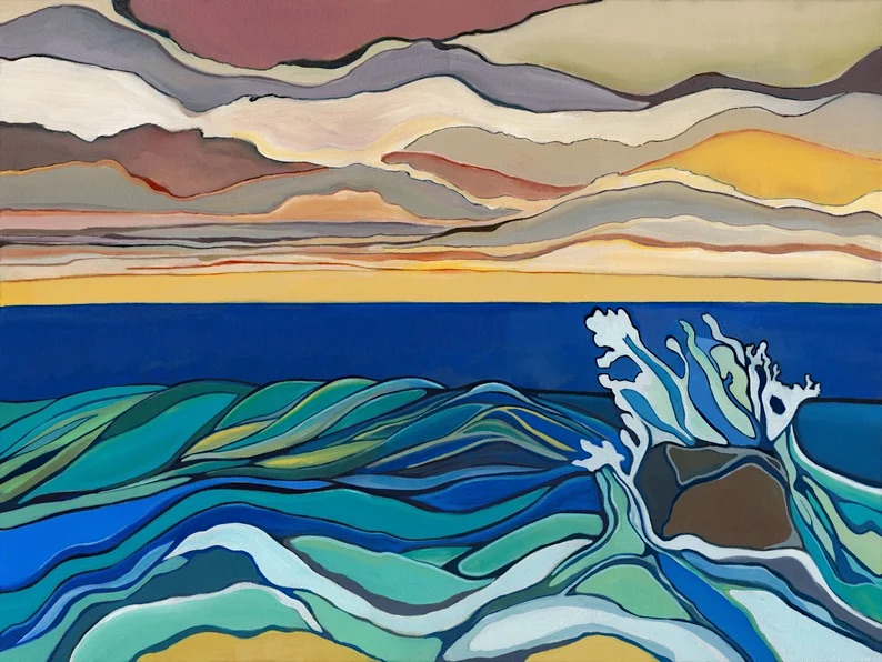 Ocean Sunset (a beach painting) by Christa Kadarusman