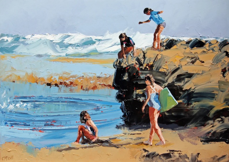 Rockpool Jumping II (a beach painting) by Claire McCall