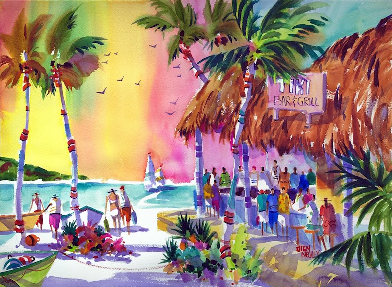 Mai Tai Sunset (a beach painting) by Ellen Negley