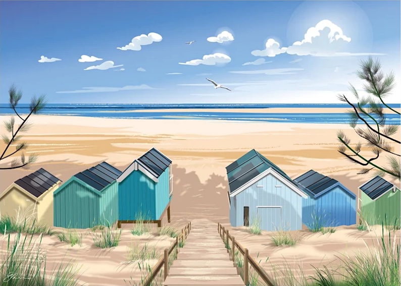 Wells-Next-the-Sea Beach Huts (a beach painting) by Geraldine Burles
