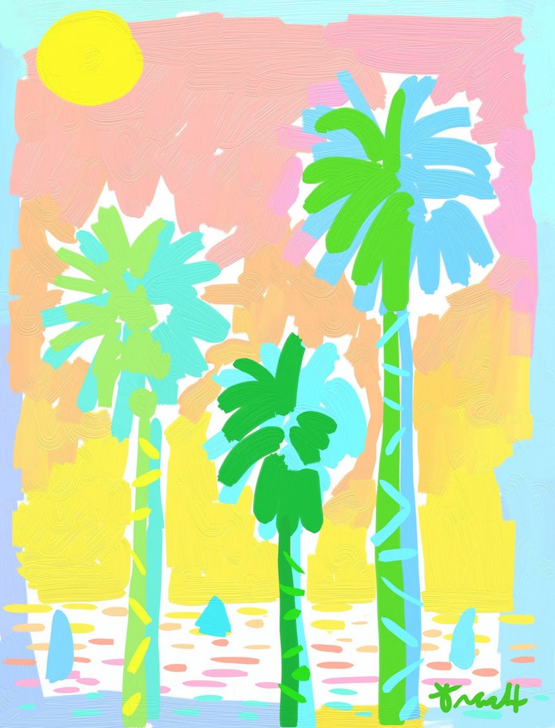 Sunset Palm Trees (a beach painting) by Kelly Tracht