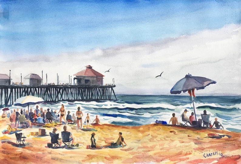 Summer in Huntingon Beach (a beach painting) by Ken Harris