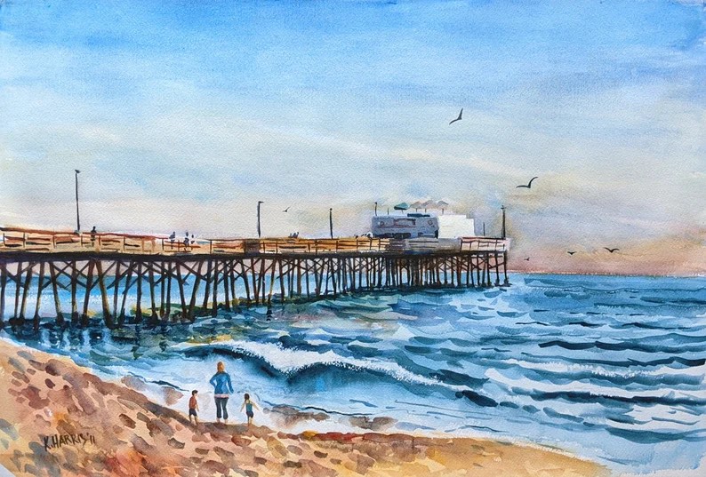 Newport Pier (a beach painting) by Ken Harris
