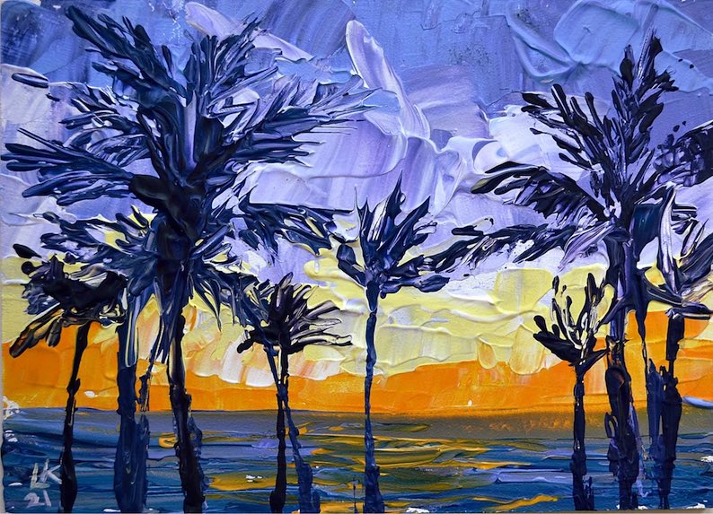 Palm Tree Tropical Sunset (a beach painting) by Lada Kholosho