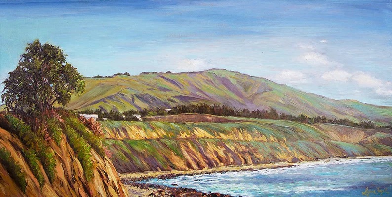 Carpinteria Bluff's Morning Glow (a beach painting) by Lynn Fogel