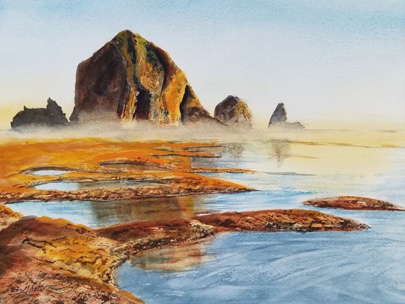 Hay Stack Rock (a beach painting) by Lynn Marie Jones