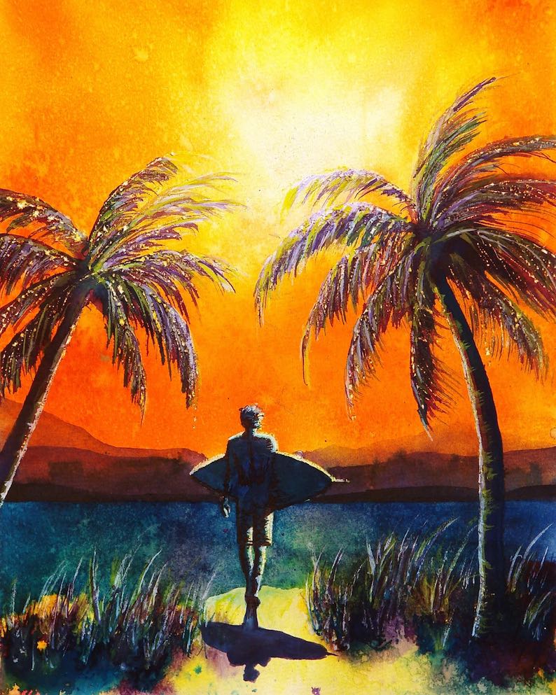 Sunset Surfer (a beach painting) by Nelson Ruger