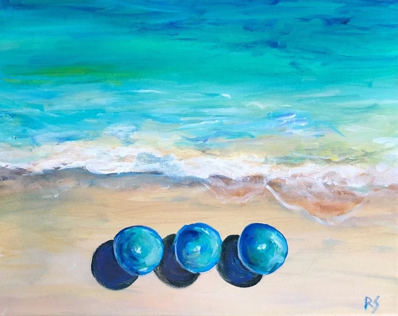 The Three Umbrellas (a beach painting) by Randi Schneweiss