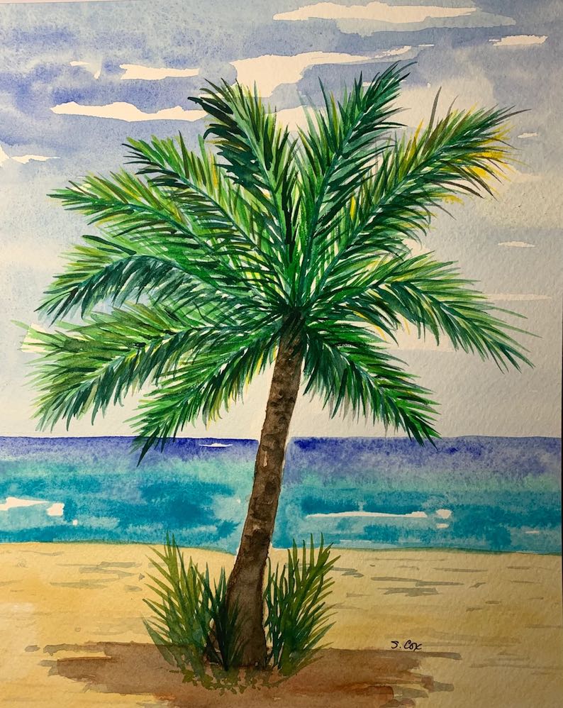 Florida Palm (a beach painting) by Shelly Cox