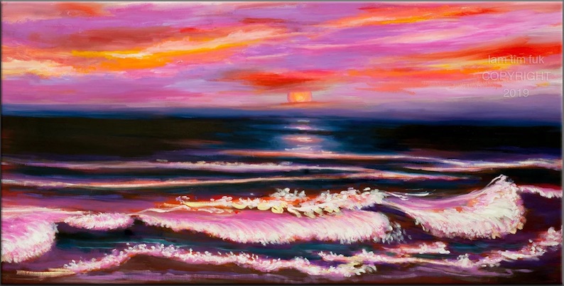 Sunset Wave (a beach painting) by Tim Woods<