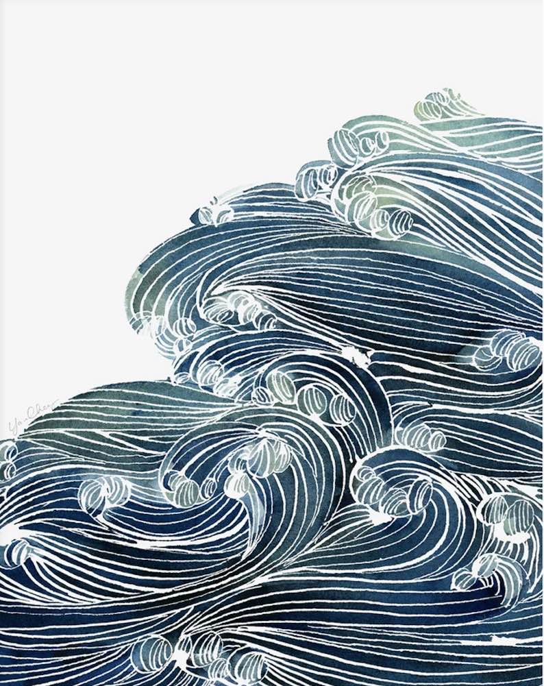 Ocean Waves in Blue (a beach painting) by Yao Cheng