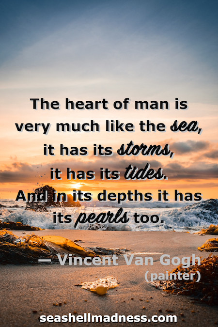 Vincent Van Gogh Beach Quote: The heart of man is very much like the sea, it has its storms, it has its tides, and in its depths it has its pearls too.