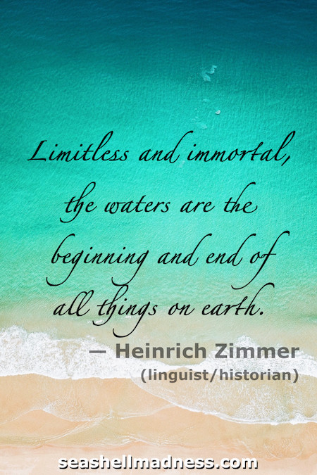 Heirich Zimmer Beach Quote: Limitless and immortal, the waters are the beginning and end of all things on earth.