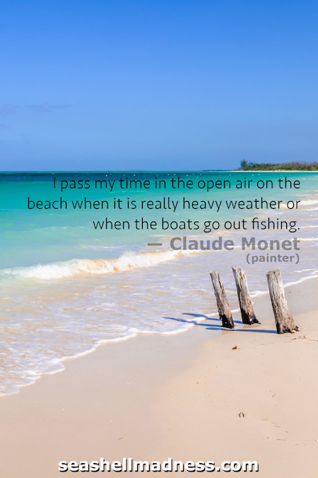 Claude Monet Beach Quote: I pass my time in the open air on the beach when it is really heavy weather or when the boats go out fishing.