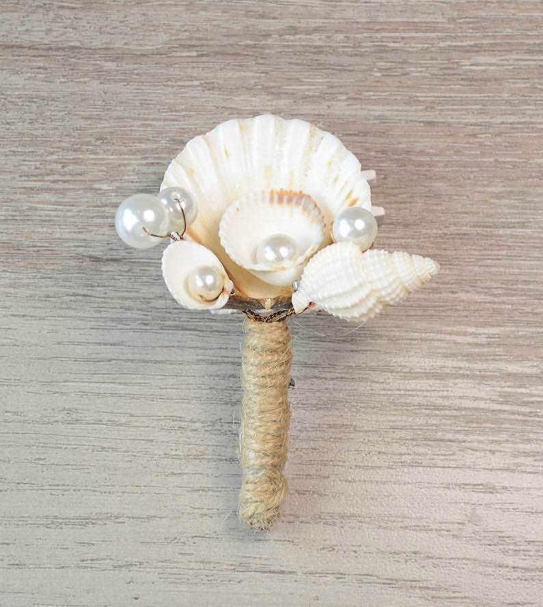 Seashell Groomsmen Rustic Wedding Boutonniere