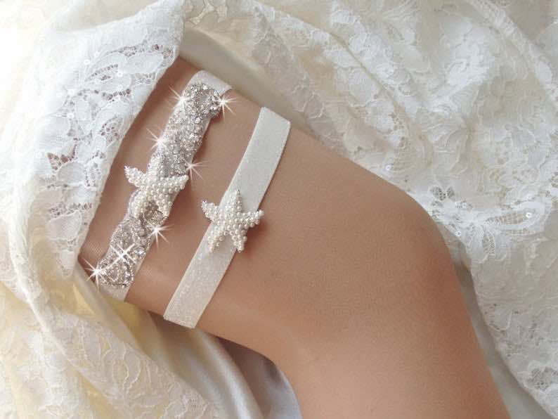 Sparkle Beach Wedding Garter with Starfish