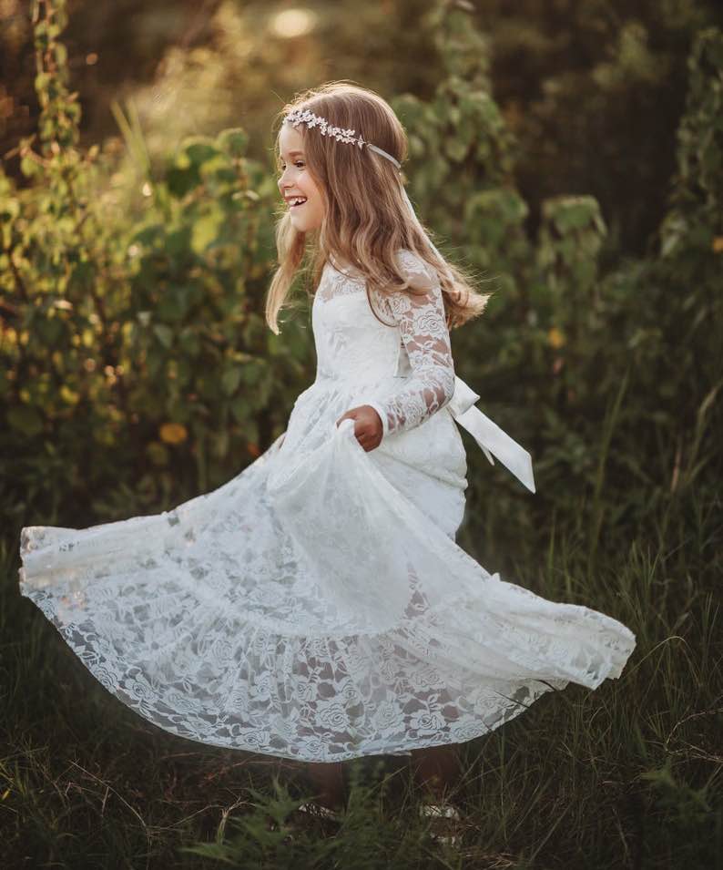 Bohemian Lace Junior Bridesmaid Dress