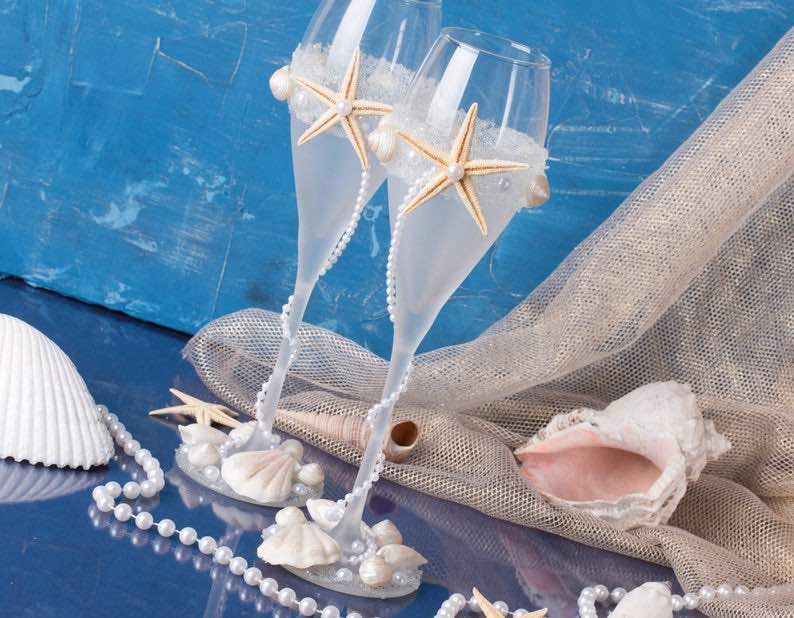 Seashell and Starfish Wedding Glasses