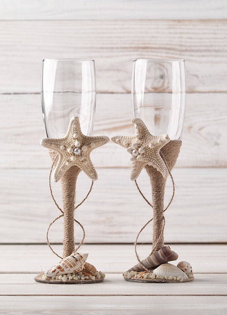 Nautical Wedding Toasting Flutes