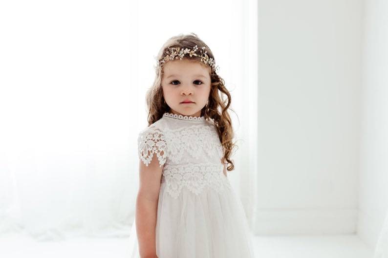 White Boho Flower Girl Dress