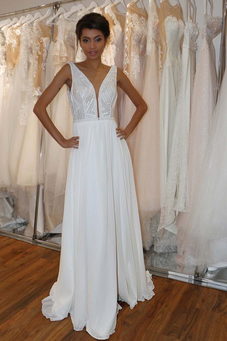 Deep Plunge Neckline Summer Wedding Dress