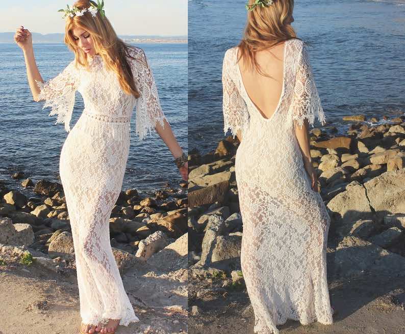 Boho Crochet Vintage Lace Wedding Dress