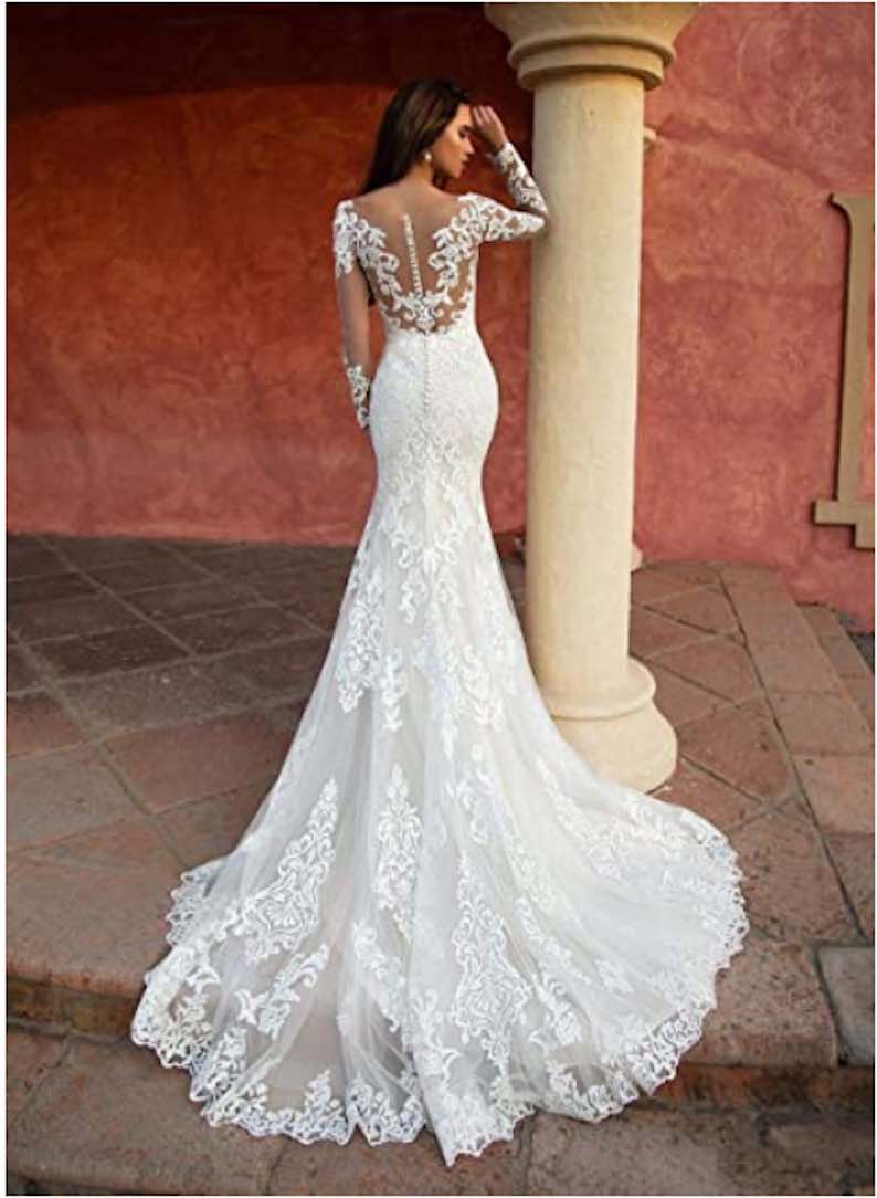 Long Sleeve Lace Boho Bridal Gown
