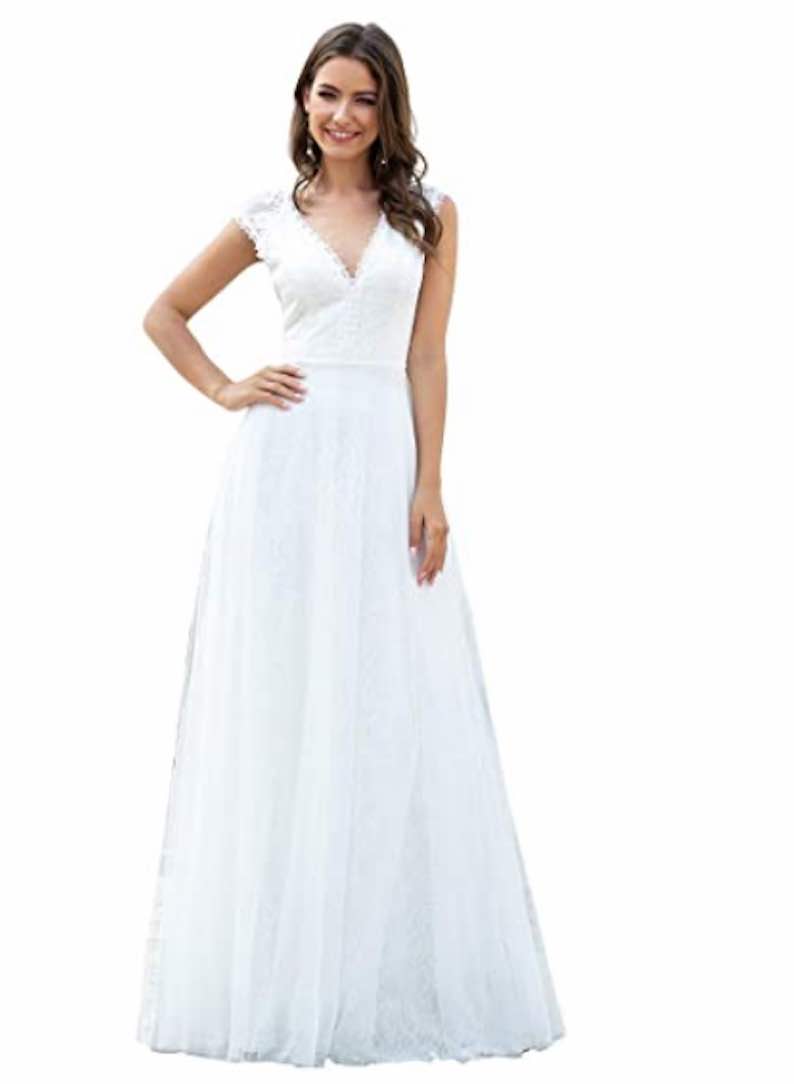 V-Neck Short Sleeve Wedding Dress