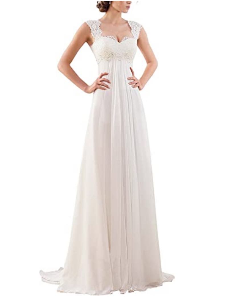 Sleeveless Lace Chiffon Evening Wedding Dress