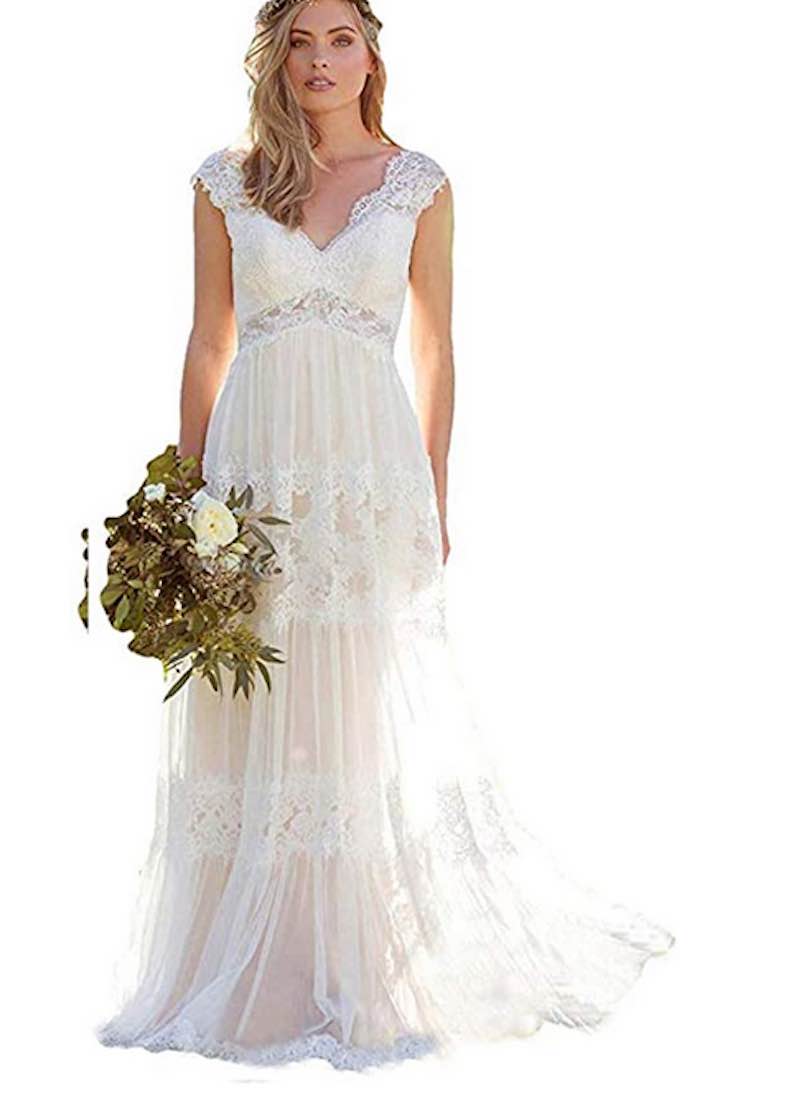 Bohemia Lace Chiffon Beach Wedding Dress