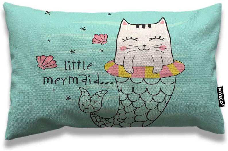 Cat Mermaid Throw Pillow Cover