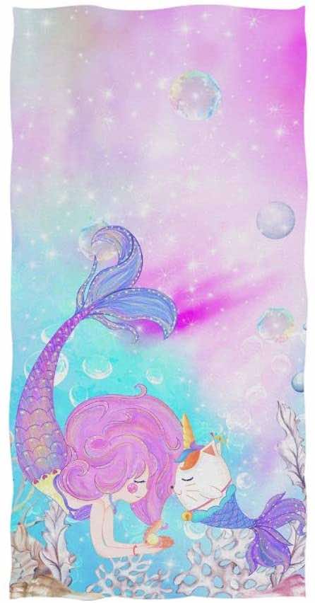 Hand Towel with Mermaid & Her Kitty
