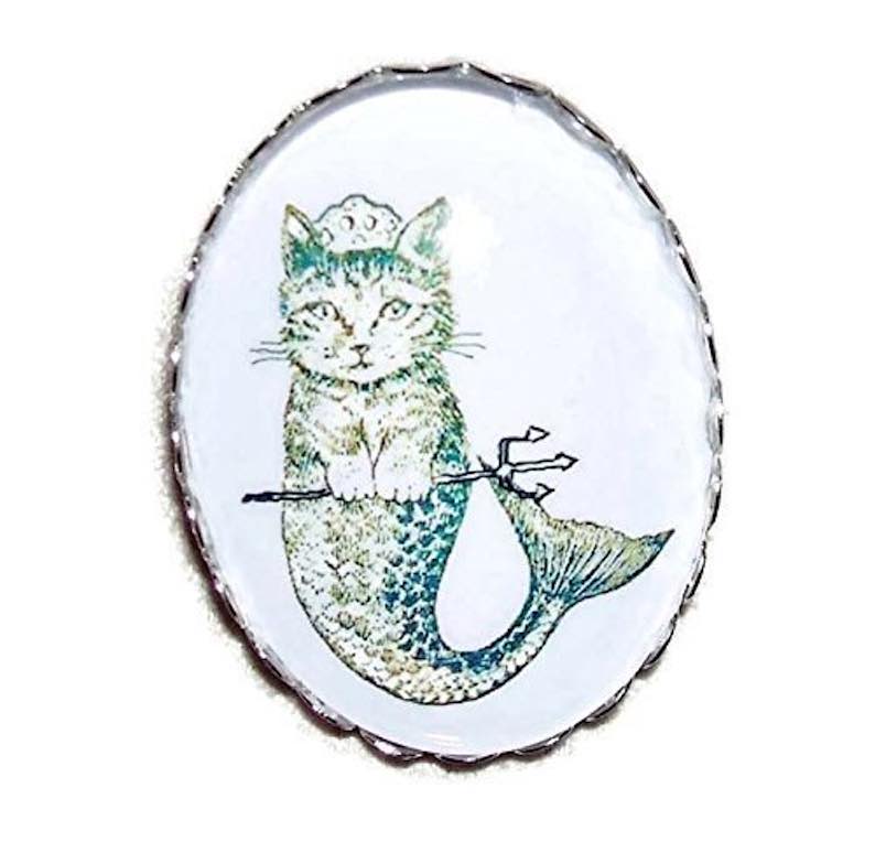 Mermaid Cat Mermaid Old-Fashion Brooch Pin