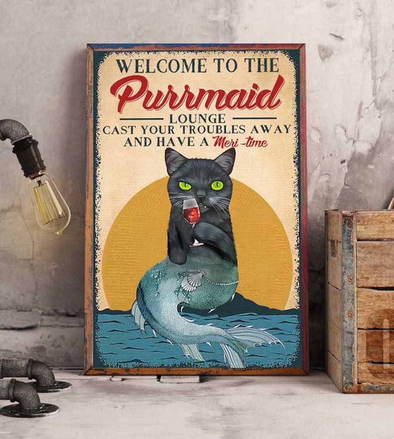 ‘Welcome to the Purrmaid Lounge’ Poster Canvas Print