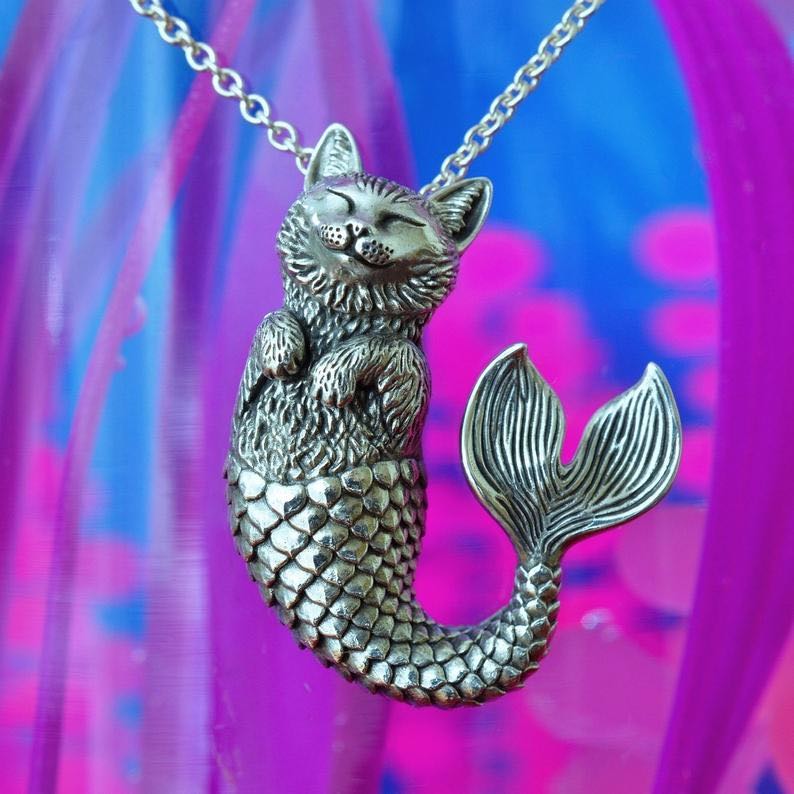 Catlantis Mermaid Cat Sterling Silver Pendant