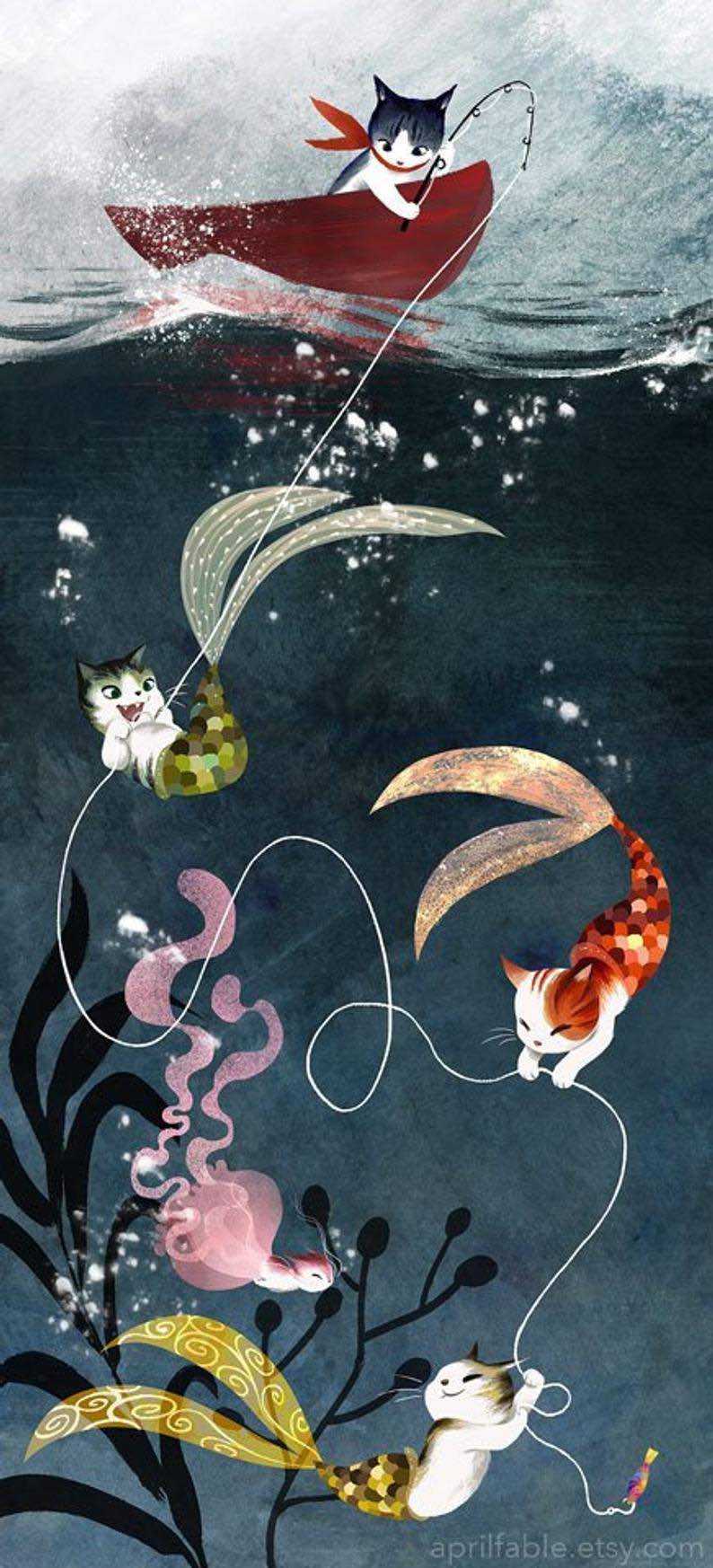 Purrmaids Print