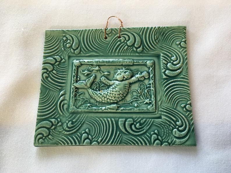 Cat Mermaid Turquoise Tile