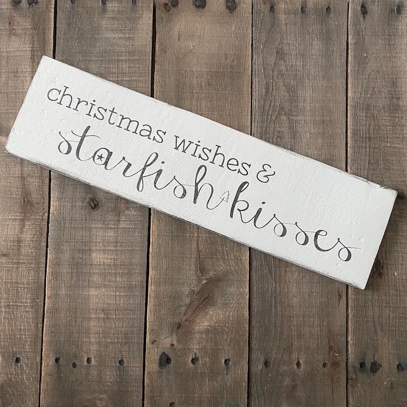 Christmas Wishes & Starfish Kisses Beach Christmas Sign