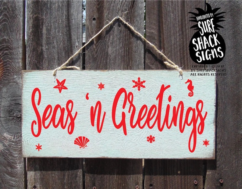 Seas 'n Greetings Beach Christmas Sign