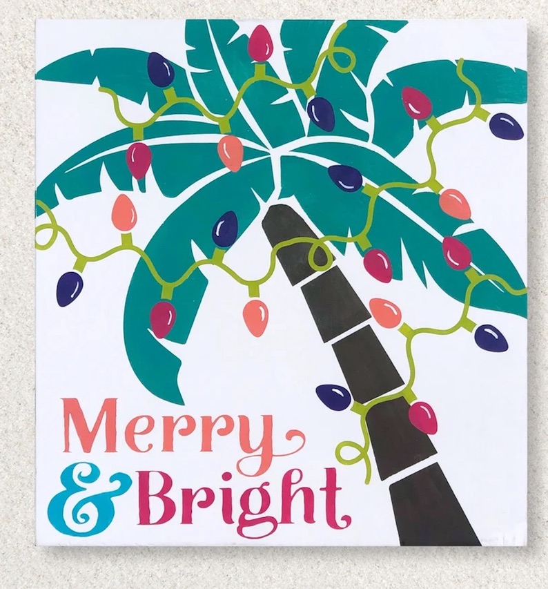 Merry And Bright Tropical Christmas Sign