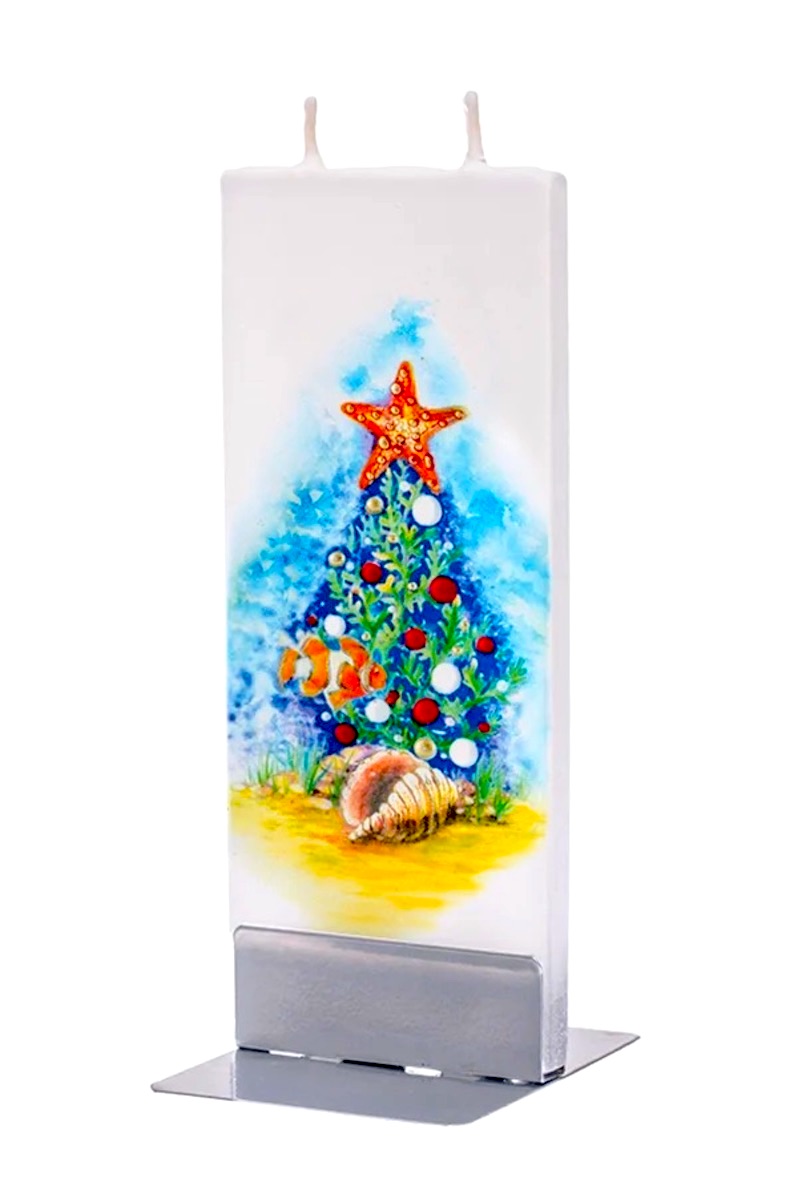 Hand Painted Coral Reef Christmas Tree Flat Candle
