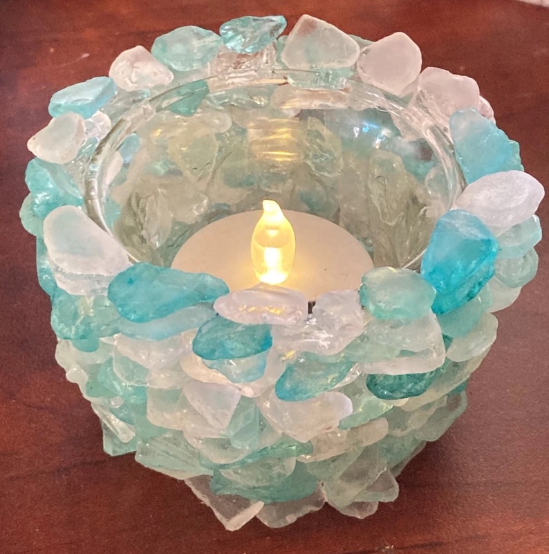 Beach Sea Glass Tea Light Candle Holder