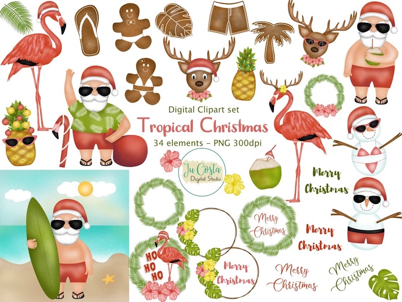 Tropical Christmas Digital Clip Art