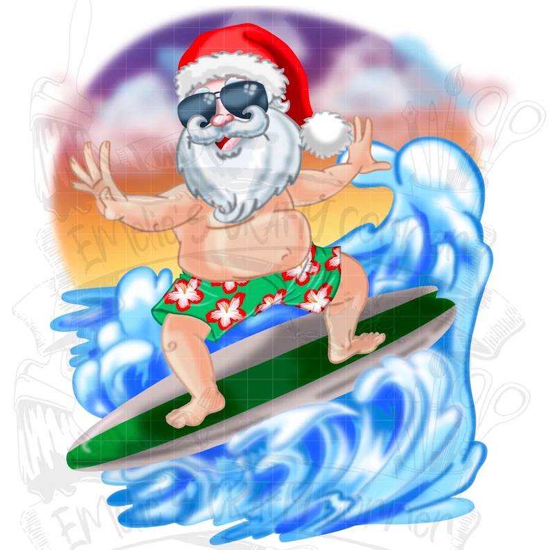 Surf's Up! Surfing Santa Digital Download