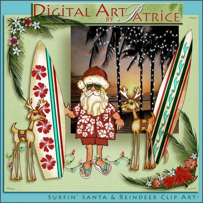 Tropical Islander Santa with Surf Boards