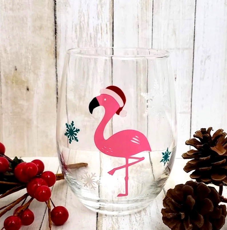 Christmas Flamingo Wine Glass