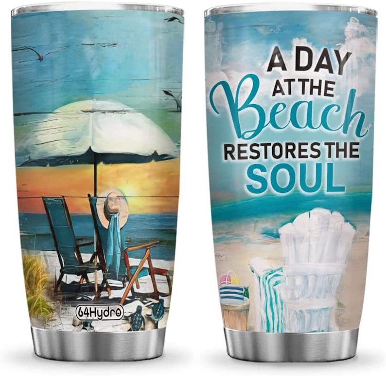 A Day at the Beach Tumbler Cup with Lid